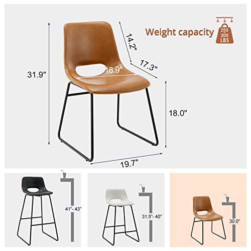 Faux Leather Dining Chairs Set of 2 Farmhouse Upholstered Dining Chair,Urban Industrial Indoor Kitchen Dining Chair, Boho Dining Chairs Mid Century Modern Minimalist Desk Chair Roxana 18" Whisky Brown