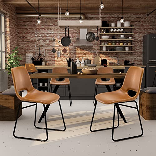 Faux Leather Dining Chairs Set of 2 Farmhouse Upholstered Dining Chair,Urban Industrial Indoor Kitchen Dining Chair, Boho Dining Chairs Mid Century Modern Minimalist Desk Chair Roxana 18" Whisky Brown