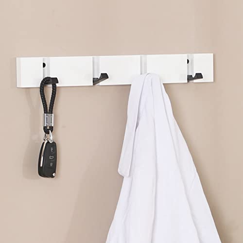 DXHAWRK Wall Mounted Floating Coat Rack Wooden Entryway Coat Hat Hanger Rack Rail with 5 Retractable Hooks Space-Saving for Clothes Towel Purse Robes The Entryway, Bathroom, Bedroom, Kitchen, Mudroom