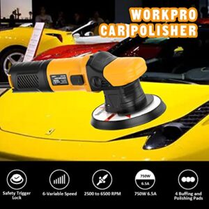 SHINEJACK Car Buffer Polisher, 750w Dual Action Polisher For Car Detailing, 9mm Long-Throw Orbital Polisher with 6-speed Adjustable (2500-6500r)