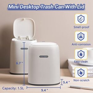 GILIF Tiny Desktop Trash Can with Lid,Mini Waste Bin with Push Button Cover with 90pcs Trash Bags,Modern Cute Small Little Plastic Countertop Garbage Bin for Car,Bathroom,Kitchen,Laundry Room (White)