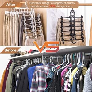 2 Packs Pant Skirt Hangers with Clips, DILIBRA 6 Layers Plastic Space Saving Pants Rack Cloth Hangers, Foldable Closet Storage Organizer for Pants Jeans Slack Trousers Skirts Scarf Towels