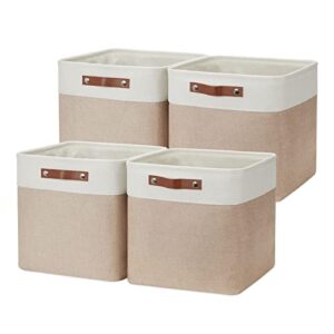 dullemelo cube storage bins - 4 pack foldable large storage baskets 12 inch gifts empty fabric bins for home office cubes organizer closet, shelves, toy, nursery (4 pack - 12" white&khaki)