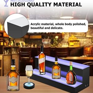 LED Lighted Liquor Bottle Display Shelf 24 inch 2 Step with LED Coaster for Home Commercial Bar, Acrylic Illuminated Bar Shelf with Remote,20 Static Colors, 22 Dynamic Modes (2 Step 24 inch)