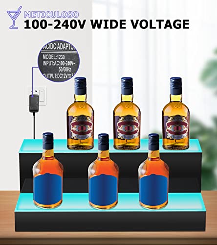 LED Lighted Liquor Bottle Display Shelf 24 inch 2 Step with LED Coaster for Home Commercial Bar, Acrylic Illuminated Bar Shelf with Remote,20 Static Colors, 22 Dynamic Modes (2 Step 24 inch)