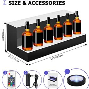 LED Lighted Liquor Bottle Display Shelf 24 inch 2 Step with LED Coaster for Home Commercial Bar, Acrylic Illuminated Bar Shelf with Remote,20 Static Colors, 22 Dynamic Modes (2 Step 24 inch)