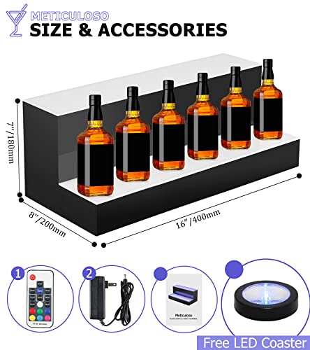 LED Lighted Liquor Bottle Display Shelf 24 inch 2 Step with LED Coaster for Home Commercial Bar, Acrylic Illuminated Bar Shelf with Remote,20 Static Colors, 22 Dynamic Modes (2 Step 24 inch)