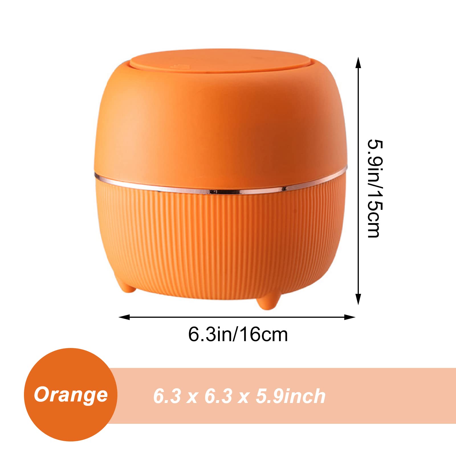 YISTOS Modern Mini Trash Can with Lid Waste Basket, Desktop Trash can,Office Plastic Garbage Can Countertop Press-Type Tiny Waste Basket for Desktop, Office or Coffee Table-Orange