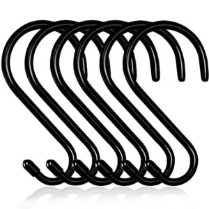 lebery 6 inch s hooks, 6pcs large vinyl coated heavy duty non slip s hanging hooks, 7mm thickness metal black s shaped hanger hooks for hanging plants, closet, garden