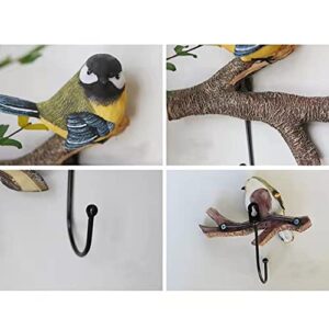 Resin Wall-Mounted Coat Rack ,Realistic Birds Standing on The Branch, Creative Pastoral Style Clothes/Key Hook