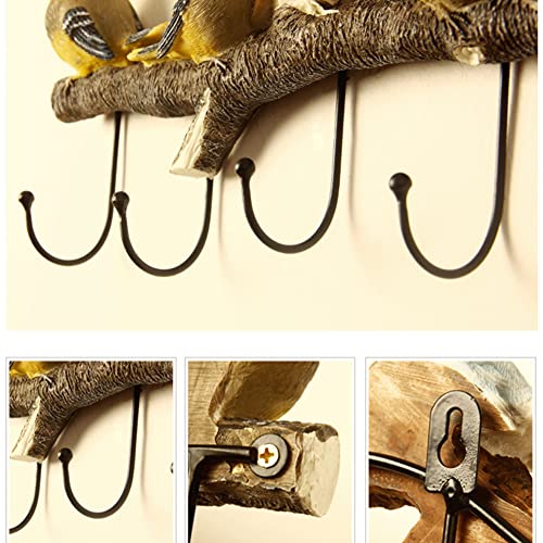 Resin Wall-Mounted Coat Rack ,Realistic Birds Standing on The Branch, Creative Pastoral Style Clothes/Key Hook