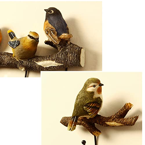 Resin Wall-Mounted Coat Rack ,Realistic Birds Standing on The Branch, Creative Pastoral Style Clothes/Key Hook