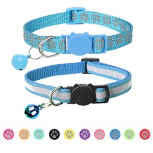 banmoder 2 pack reflective cat collar breakaway with bell,personalized kitten collars,adjustable safety buckle collar for male cats girls & boys (sky blue)