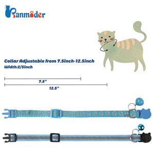 BANMODER 2 Pack Reflective Cat Collar Breakaway with Bell,Personalized Kitten Collars,Adjustable Safety Buckle Collar for Male Cats Girls & Boys (Sky Blue)