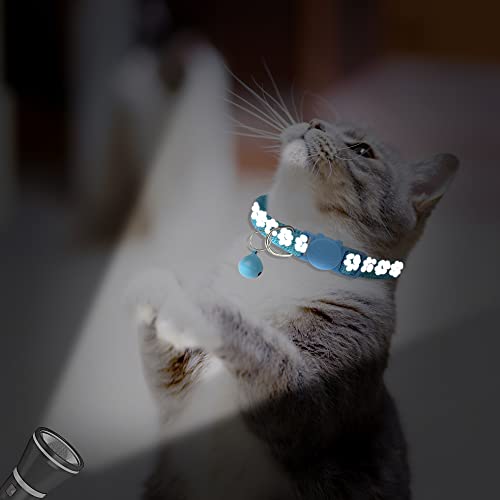 BANMODER 2 Pack Reflective Cat Collar Breakaway with Bell,Personalized Kitten Collars,Adjustable Safety Buckle Collar for Male Cats Girls & Boys (Sky Blue)