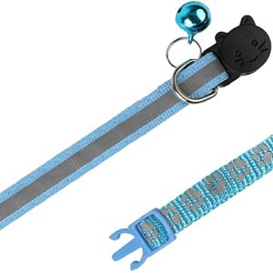 BANMODER 2 Pack Reflective Cat Collar Breakaway with Bell,Personalized Kitten Collars,Adjustable Safety Buckle Collar for Male Cats Girls & Boys (Sky Blue)