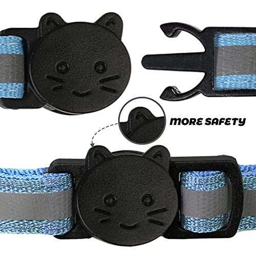 BANMODER 2 Pack Reflective Cat Collar Breakaway with Bell,Personalized Kitten Collars,Adjustable Safety Buckle Collar for Male Cats Girls & Boys (Sky Blue)