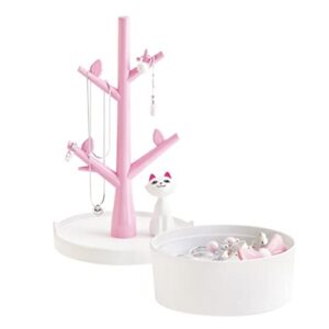 ushobe jewelry display tree cat design: earring display stand tabletop cute earrings organizer necklace holder tower earring tree tower ear stud holder for trinkets organizer random color