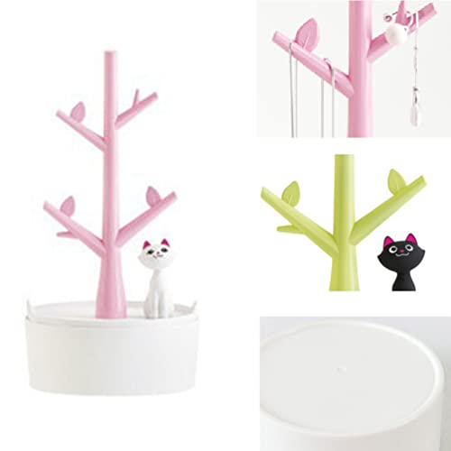 USHOBE Jewelry Display Tree Cat Design: Earring Display Stand Tabletop Cute Earrings Organizer Necklace Holder Tower Earring Tree Tower Ear Stud Holder for Trinkets Organizer Random Color