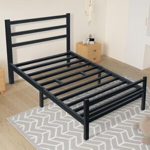 HOMBCK Twin Bed Frames with Headboard and Footboard, 12 Inch Bed Frame Twin with Under Bed Storage, Heavy Duty Bed Frame No Box Spring Needed, Easy Assembly, Black