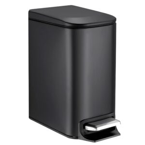 doyingus small bathroom trash can with lid soft close 1.6 gal stainless steel slim garbage can with inner wastebasket for bedroom, powder room, craft room, office, kitchen (black)