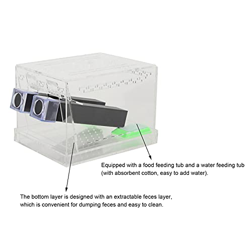 Acrylic Cricket Keeper, Ventilated Cricket Cage Removable Lid Cricket Enclosure with Feces Layer & Tubes for Observation of Small Pets Breeding (L)