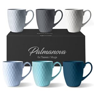 miamio - coffee mugs set of 6 / coffee cups - 6 x 12 oz ceramic mugs - large coffee mugs - microwave & dishwasher safe - palmanova collection (blue)