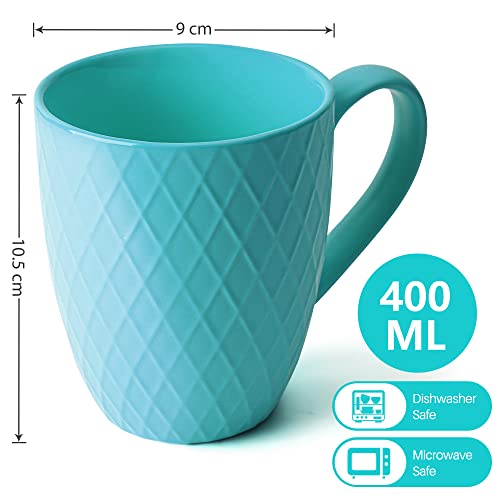 MIAMIO - Coffee Mugs set of 6 / Coffee Cups - 6 x 12 Oz Ceramic Mugs - Large Coffee Mugs - Microwave & Dishwasher safe - Palmanova Collection (Blue)