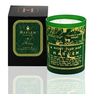 Harlem Candle Company Holiday Map Luxury Candle, 12 oz Green Glass Jar with Harlem Map Print, Double Wick, Soy Wax, Gift Box, Winter-Fresh Fir, Pine Needles and Mint-Infused Eucalyptus