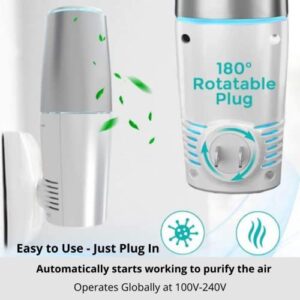 JETS AIR PRO Portable UV Air Sanitizer, AC Pluggable Air Purifier, Wall Plug-In, Air Purifier for Viruses, Germs, and Bacteria, Reduces Odors, UVC Light, Eliminate and Sanitize Germs and Airborne Pollutants. For home, car, office, hotel.