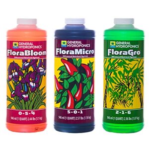 general hydroponics flora series: floramicro, florabloom, floragro - 3-part hydroponic nutrient system, 1 qt. bottles
