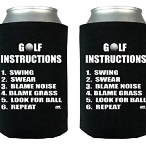 Funny Golf Instructions Joke Gag Gift for Golfer Collapsible Beer Can Bottle Beverage Cooler Sleeves 2 Pack