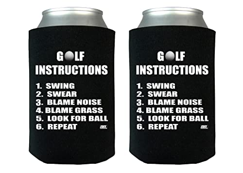 Funny Golf Instructions Joke Gag Gift for Golfer Collapsible Beer Can Bottle Beverage Cooler Sleeves 2 Pack