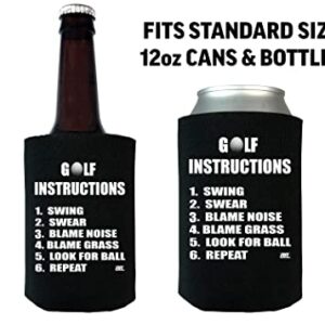 Funny Golf Instructions Joke Gag Gift for Golfer Collapsible Beer Can Bottle Beverage Cooler Sleeves 2 Pack