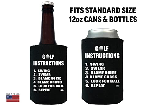 Funny Golf Instructions Joke Gag Gift for Golfer Collapsible Beer Can Bottle Beverage Cooler Sleeves 2 Pack