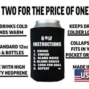 Funny Golf Instructions Joke Gag Gift for Golfer Collapsible Beer Can Bottle Beverage Cooler Sleeves 2 Pack