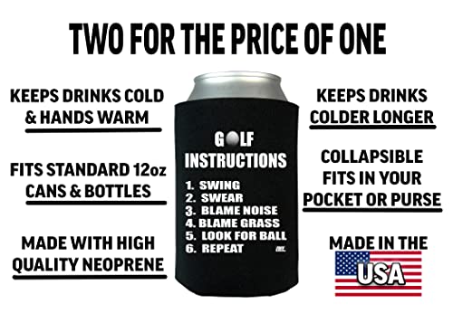 Funny Golf Instructions Joke Gag Gift for Golfer Collapsible Beer Can Bottle Beverage Cooler Sleeves 2 Pack