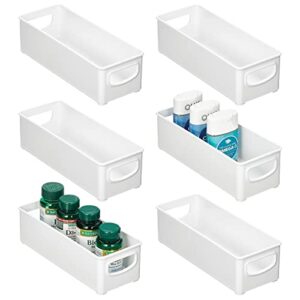 mdesign small plastic bathroom storage container bins with handles for organization in closet, cabinet, vanity or cupboard shelf, accessory organizer for hair tools - ligne collection - 6 pack - white