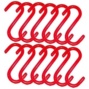 wideskall 12 pieces 3" inch red vinyl coated s shaped hooks for hanging kitchen rack