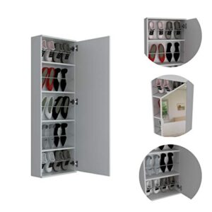 tuhome leto mirror door wall mounted shoe rack, 10-pair capacity, light grey