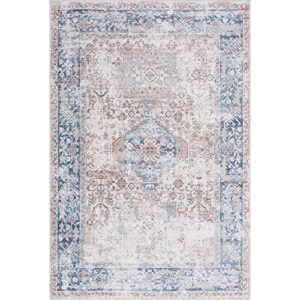 bloom rugs caria washable non-slip 3x5 rug - beige/ocean blue traditional area rug for living room, bedroom, dining room, and kitchen - exact size: 3' x 5'