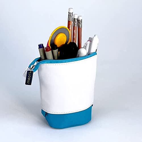 meori Pop-up Pencil Case and Cosmetics Pouch Standup Telescopic Craft Supplies Makeup Organizer with Zipper (Azure Blue)