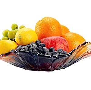 SZHQYG 11inch Diameter Crystal Glass Colorful Fruit Bowl, Multi-color Classic Tray,Tabletop for Dessert Plate Art Flower-shaped Design