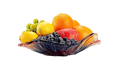 SZHQYG 11inch Diameter Crystal Glass Colorful Fruit Bowl, Multi-color Classic Tray,Tabletop for Dessert Plate Art Flower-shaped Design