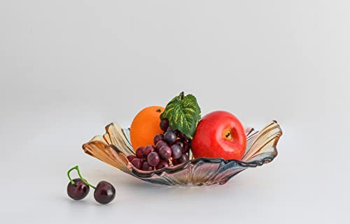 SZHQYG 11inch Diameter Crystal Glass Colorful Fruit Bowl, Multi-color Classic Tray,Tabletop for Dessert Plate Art Flower-shaped Design