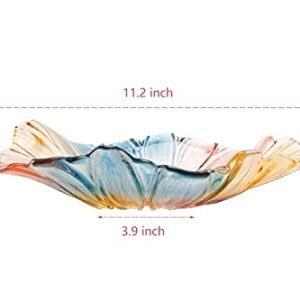 SZHQYG 11inch Diameter Crystal Glass Colorful Fruit Bowl, Multi-color Classic Tray,Tabletop for Dessert Plate Art Flower-shaped Design