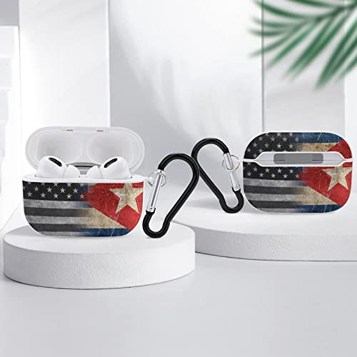 Vintage Black Ameriacn Cuban Flag Print Apple AirPods Pro Hard Case Protective Charging Cover with Keychain for Men Women