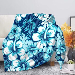 giftpuzz blue hibiscus flower pattern soft throw blankets, weighed blanket microfiber soft plush blanket, multi-function for couch chair sofa bed outdoor beach travel throws cover, all season use xs