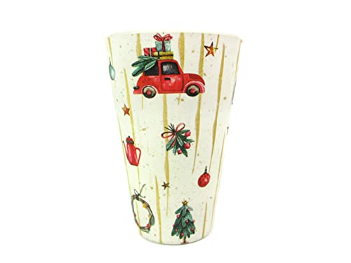 TINYMILLS Christmas Tree Red Vintage Truck Holiday 14oz Travel Mug - Eco-Friendly Reusable Plant Fiber Travel Mug Birthday Gift Stocking Stuffer Teacher Coach Gift