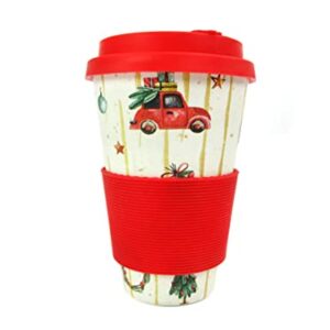 TINYMILLS Christmas Tree Red Vintage Truck Holiday 14oz Travel Mug - Eco-Friendly Reusable Plant Fiber Travel Mug Birthday Gift Stocking Stuffer Teacher Coach Gift